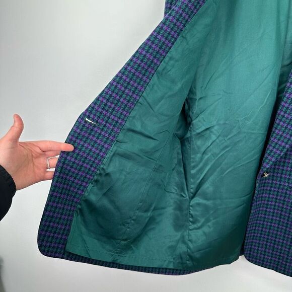 Pendleton Women’s Single Button Green Purple Houndstooth Navy Shell Blazer Jacke - Picture 11 of 11